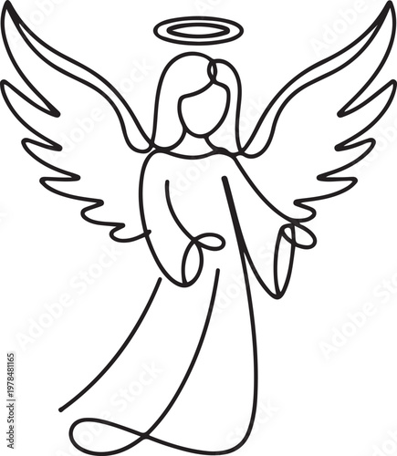 Christmas angel line art vector illustration. one line Icon drawing
