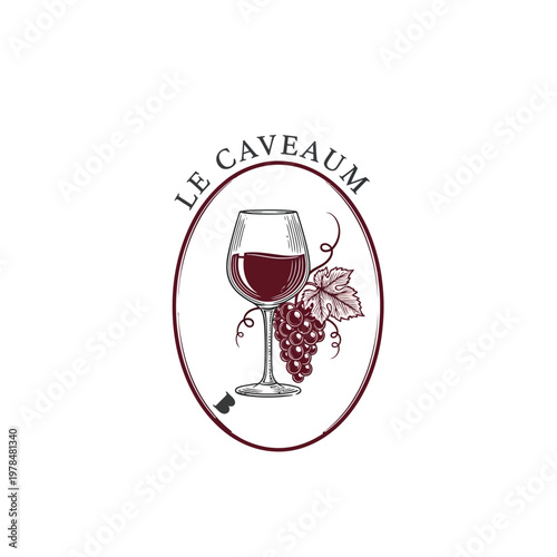 Wine Glass and Grapes Bistro Logo Illustration for Restaurant or Cafe