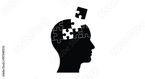 A silhouette of a human head with a puzzle piece missing from the brain area