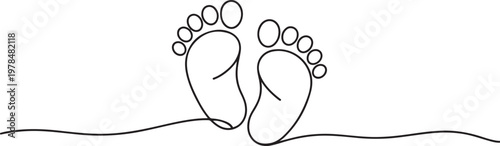 Continuous one line art drawing of little baby feet. one line Icon drawing