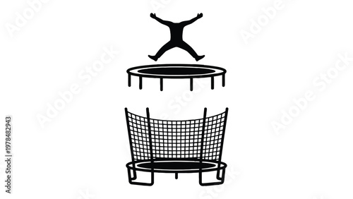 Skybound: An illustration of a person soaring through the air above a trampoline, embodying the freedom and exhilaration of jumping to new heights. 