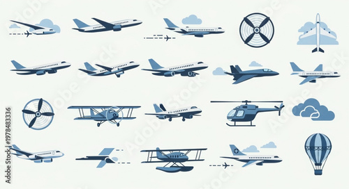 Collection of various aircraft and aviation elements.