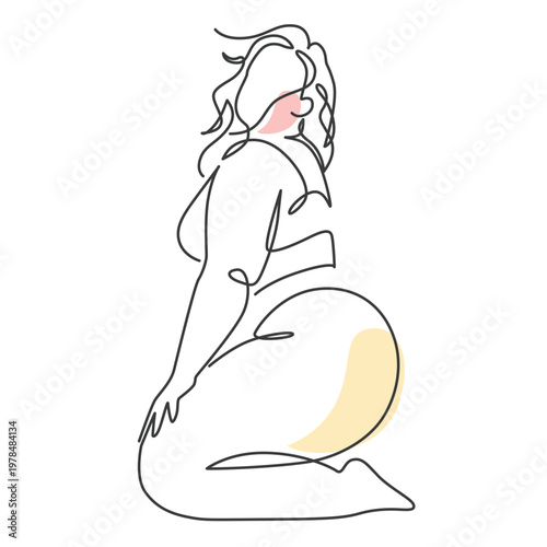 Fat woman poses sensually in bikini minimalist line art illustration