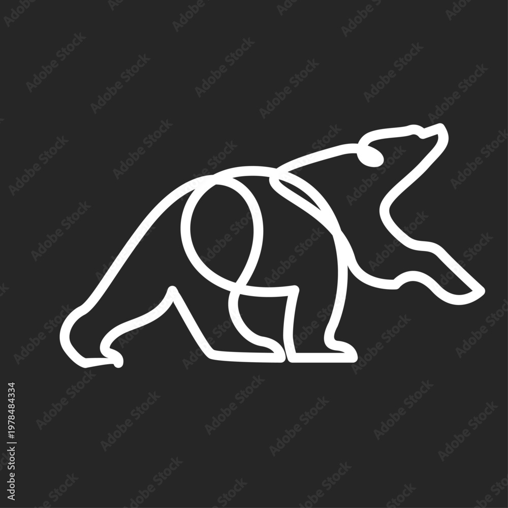 Fototapeta premium Minimalist Continuous Line Art Bear Illustration. Modern Graphic Design Animal Vector Icon.