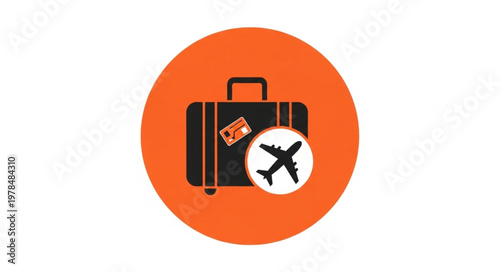 Travel suitcase with airplane icon and sticker.