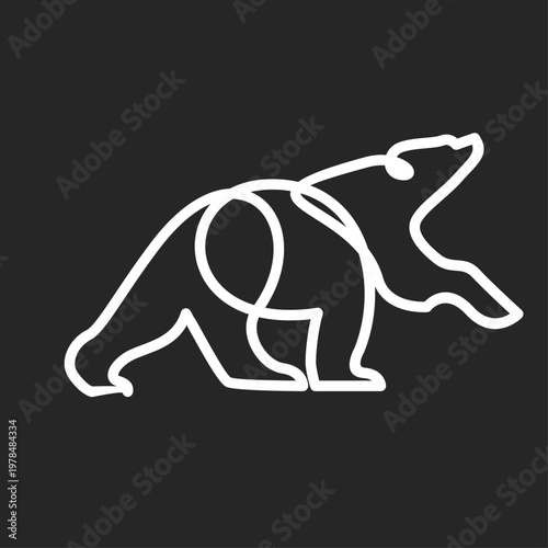 Minimalist Continuous Line Art Bear Illustration. Modern Graphic Design Animal Vector Icon.