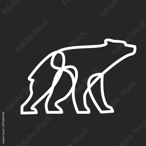 Minimalist White Continuous Line Art Bear Outline on Dark Background