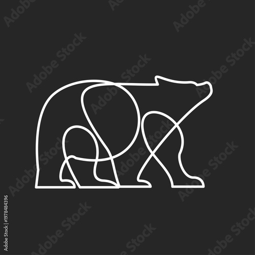 Continuous Line Drawing of a Bear, Minimalist Abstract Animal Illustration