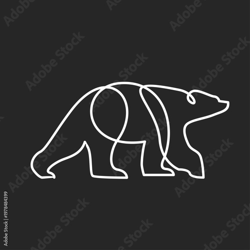 Minimalist Continuous Line Art of a Polar Bear Walking