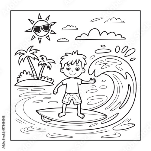 Hello, summer coloring pages for kids, teens, and adults. line art illustration.