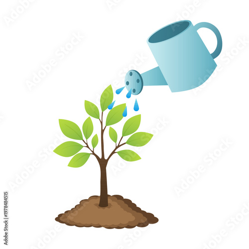 Watering plant growth eco care concept. vector illustration