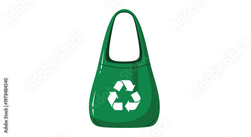 Eco friendly green reusable shopping bag featuring a prominent white recycling symbol to promote environmental sustainability and care.
