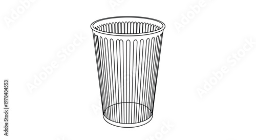 Wireframe illustration of a mesh wastebasket or office trash can shown in a perspective view with a simple line art style.