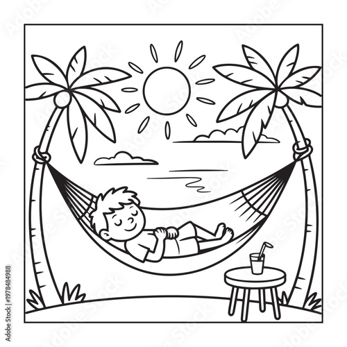 Hello, summer coloring pages for kids, teens, and adults. line art illustration.
