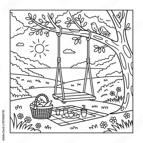 Hello, summer coloring pages for kids, teens, and adults. line art illustration.