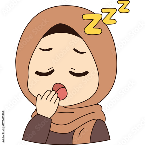 Cute Hijab Girl Yawning Sleeping Sticker