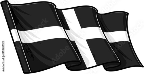Cornwall Flag Waving Vector Illustration (Saint Piran Cross)