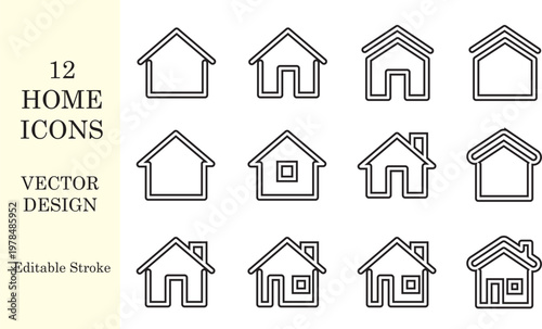 Home icons. Set of 12 minimalist home line icons for real estate and residential design.