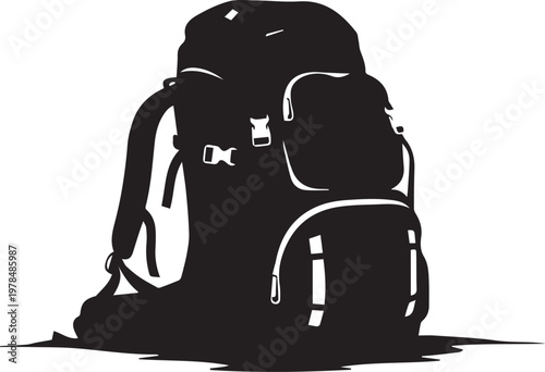 Backpack silhouette for travel adventure and hiking gear vector illustration