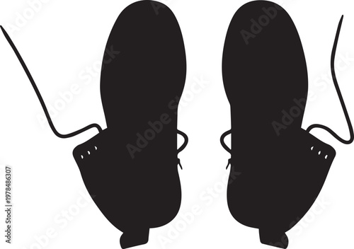 Shoe sole footprints with laces silhouette vector illustration line art footwear concepts