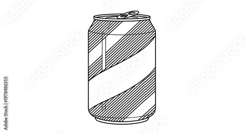Aluminum soda can illustration with a blank label area and diagonal hatching patterns for a classic beverage container look.