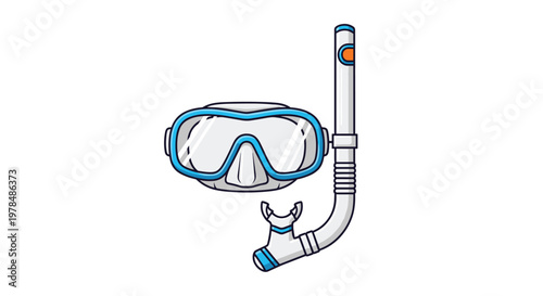 Diving mask and snorkel tube set for underwater swimming featuring blue frames and a clear lens for marine exploration.