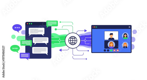Conceptual illustration of online communication and video conferencing technology.