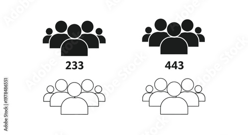 A graphic representation of people in groups showcasing differing counts and styles