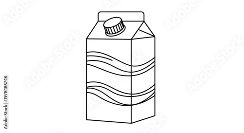 Simple black and white line art illustration of a beverage carton with a screw cap and wavy decorative lines on the side.