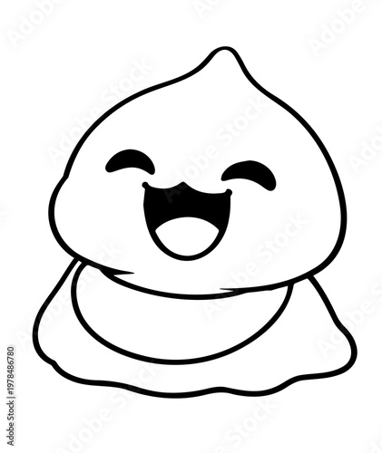 Smiling Cute Slime Character Vector Illustration Black and White Line Art Coloring Page