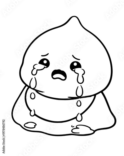 Crying Cute Slime Character Vector Illustration Black and White Line Art Coloring Page