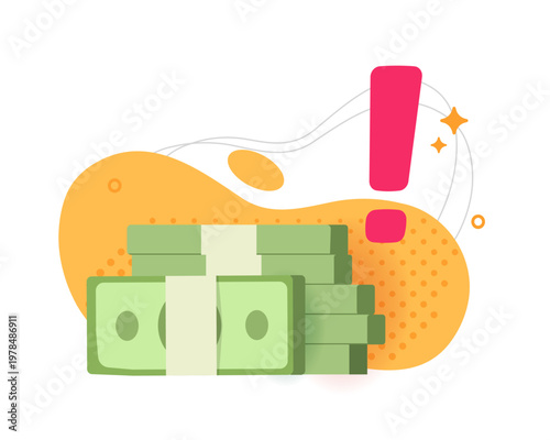 Money cash risk alert exclamation mark notification icon modern vector graphic concept illustration, financial warning caution fraud scam security sign symbol, suspicious currency attention clip art