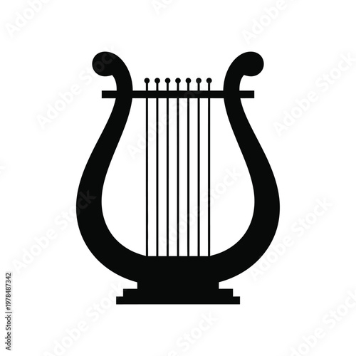 Black harp lyre musical instrument vector illustration on white background.