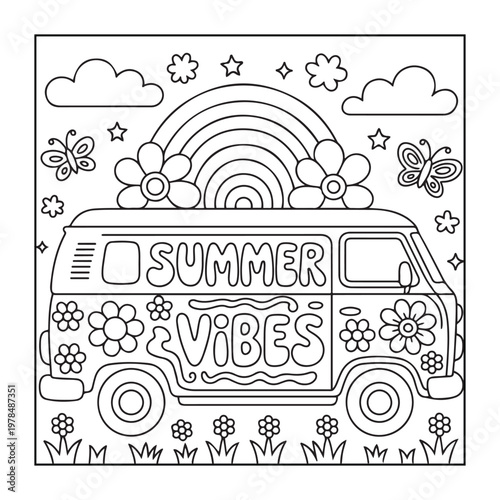Hello, summer coloring pages for kids, teens, and adults. line art illustration.