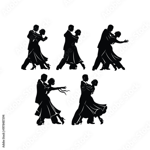 Photos Couple dancing tango vector illustration set, ballroom dancers in various passionate poses