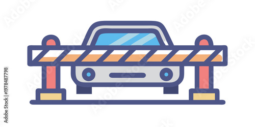 Vector illustration of a car at a roadblock with a playful design
