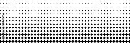 Geometric pattern of black diamonds on a white background.Seamless in one direction.Long fade out.The radial transformation method.
