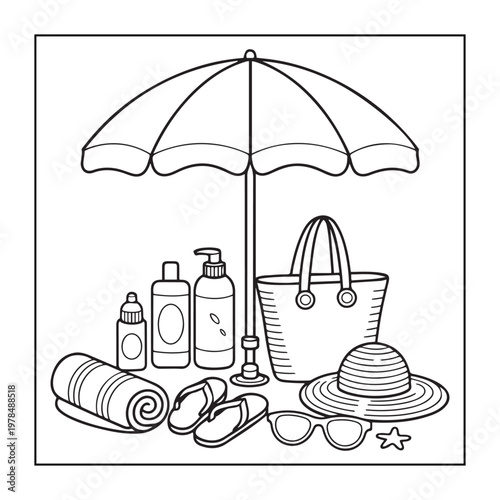 Hello, summer coloring pages for kids, teens, and adults. line art illustration.