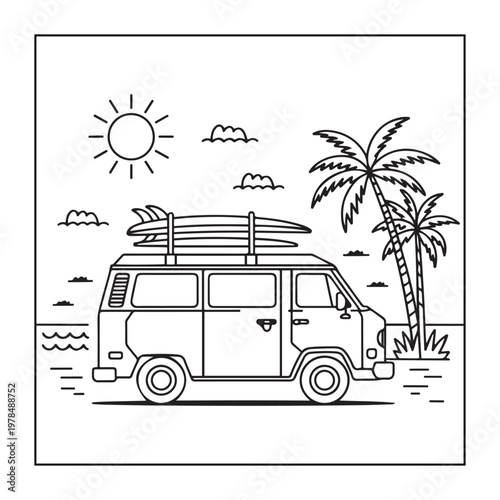Hello, summer coloring pages for kids, teens, and adults. line art illustration.