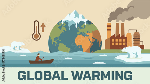 Global Warming Climate Change Concept Illustration with Melting Earth