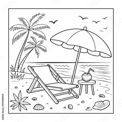 Hello, summer coloring pages for kids, teens, and adults. line art illustration.