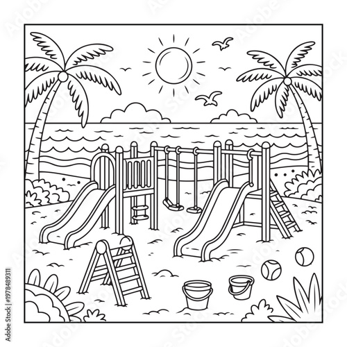Hello, summer coloring pages for kids, teens, and adults. line art illustration.