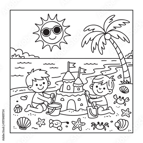 Hello, summer coloring pages for kids, teens, and adults. line art illustration.