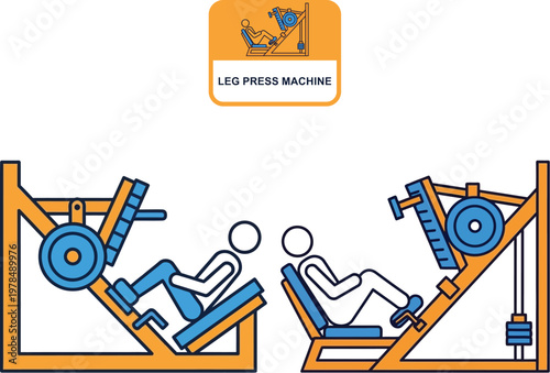 Hack squat machine illustration front and side views for fitness training