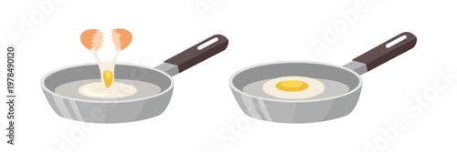 Cracking and Frying an Egg in a Pan Illustration. Breakfast Cooking Frying Egg. Frying Egg in Pan. Cracking Egg into Frying Pan