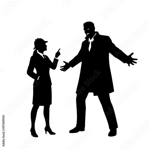 Silhouette of Business People Arguing and Disagreeing.