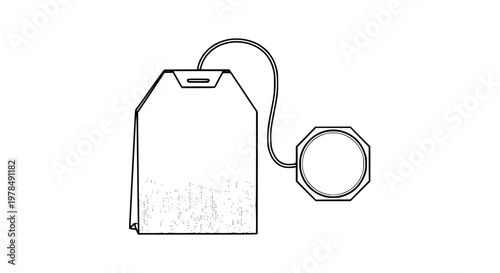 Tea bag vector isolated, rectangular sachet with string and blank label, hot beverage concept, clean design, scalable illustration