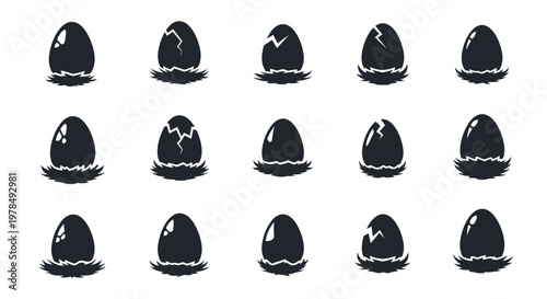 Dinosaur Egg Hatching Silhouette Icon Set in Nest Vector Illustration Design Element
