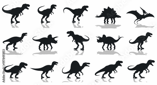 Ancient Dinosaur Silhouettes Set Vector Illustration with Prehistoric Reptile Design Elements