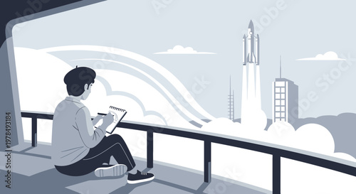 Artistic Rendition of a Rocket Launch: An Observer Captures the Excitement and Awe